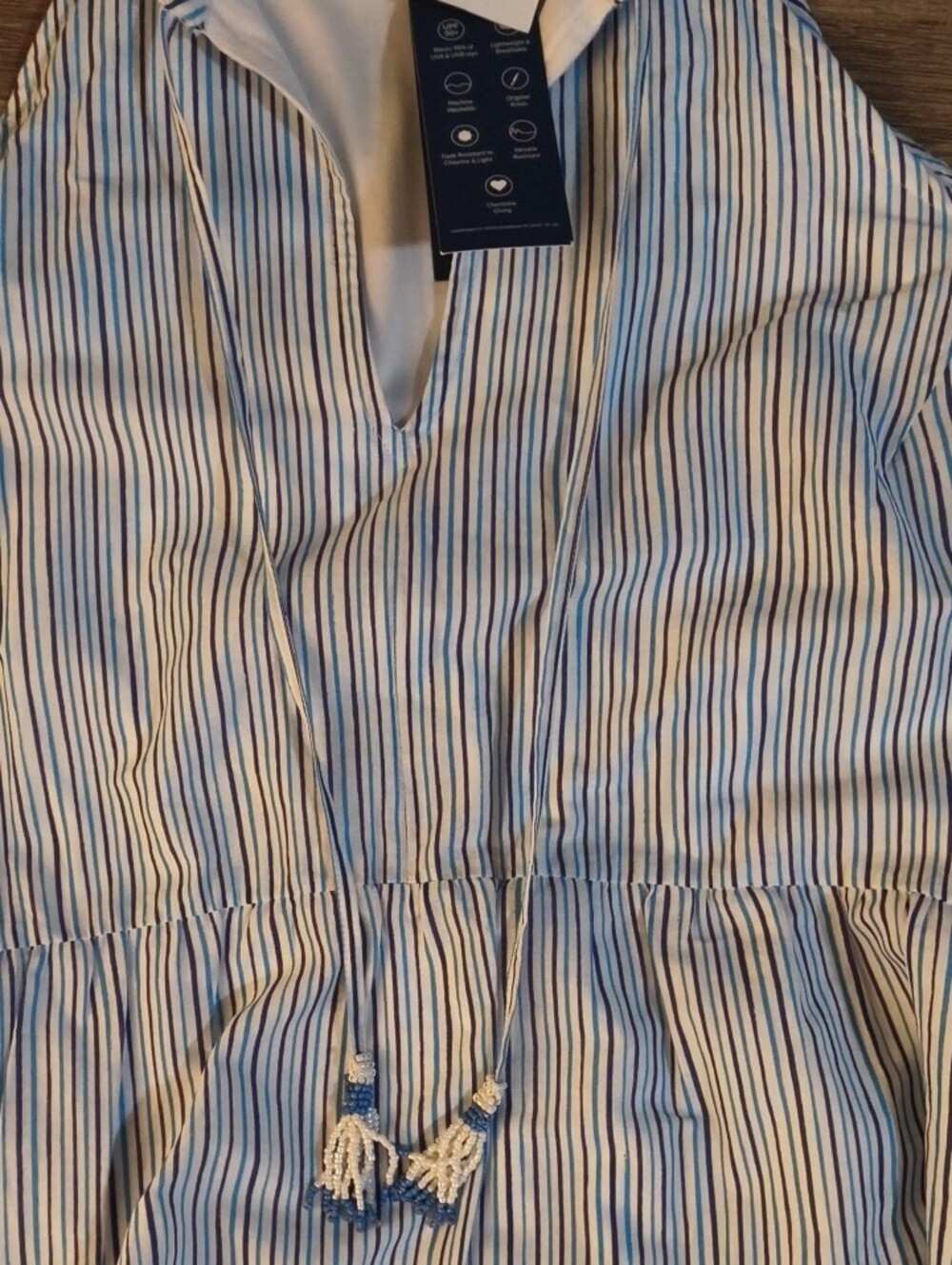 Cabana Life Blue & White Striped Midi Dress with Border Print - Picture 5 of 5